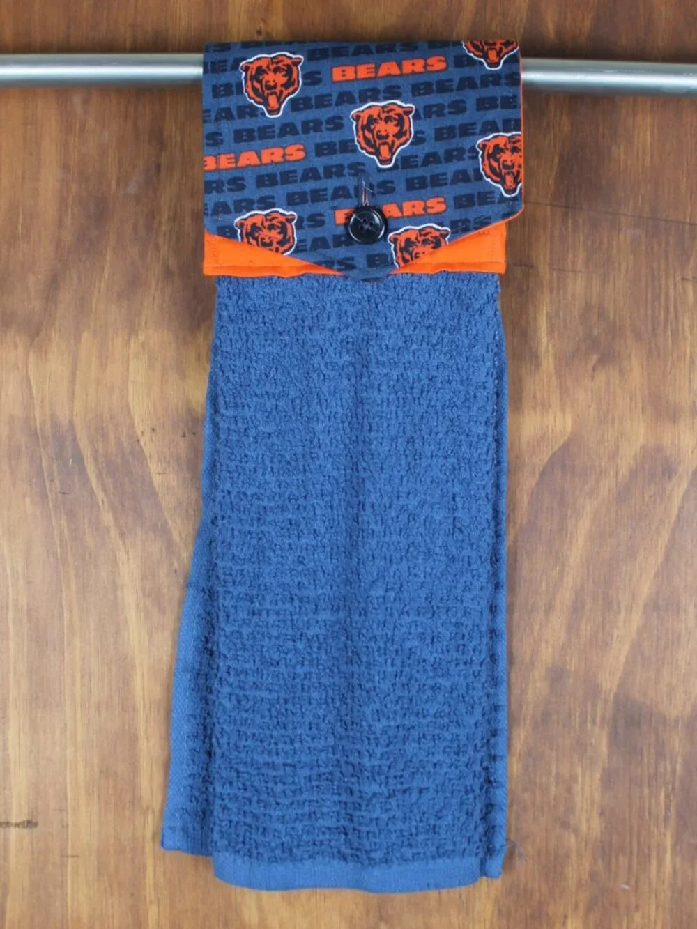 CHICAGO BEARS HANDMADE HANGING HAND TOWEL ORANGE-BLUE Cotton Button Closure